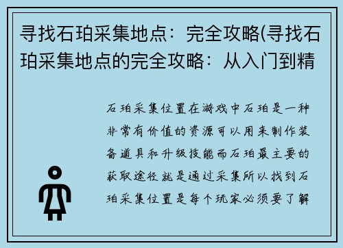 寻找石珀采集地点：完全攻略(寻找石珀采集地点的完全攻略：从入门到精通)